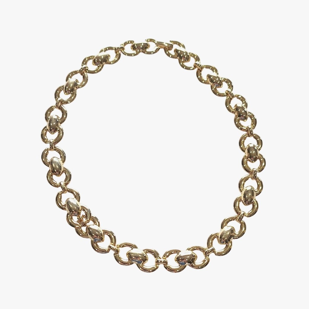 Gold Tone Chunky Link Statement Necklace 16 Inch Vintage Style Bold Chain